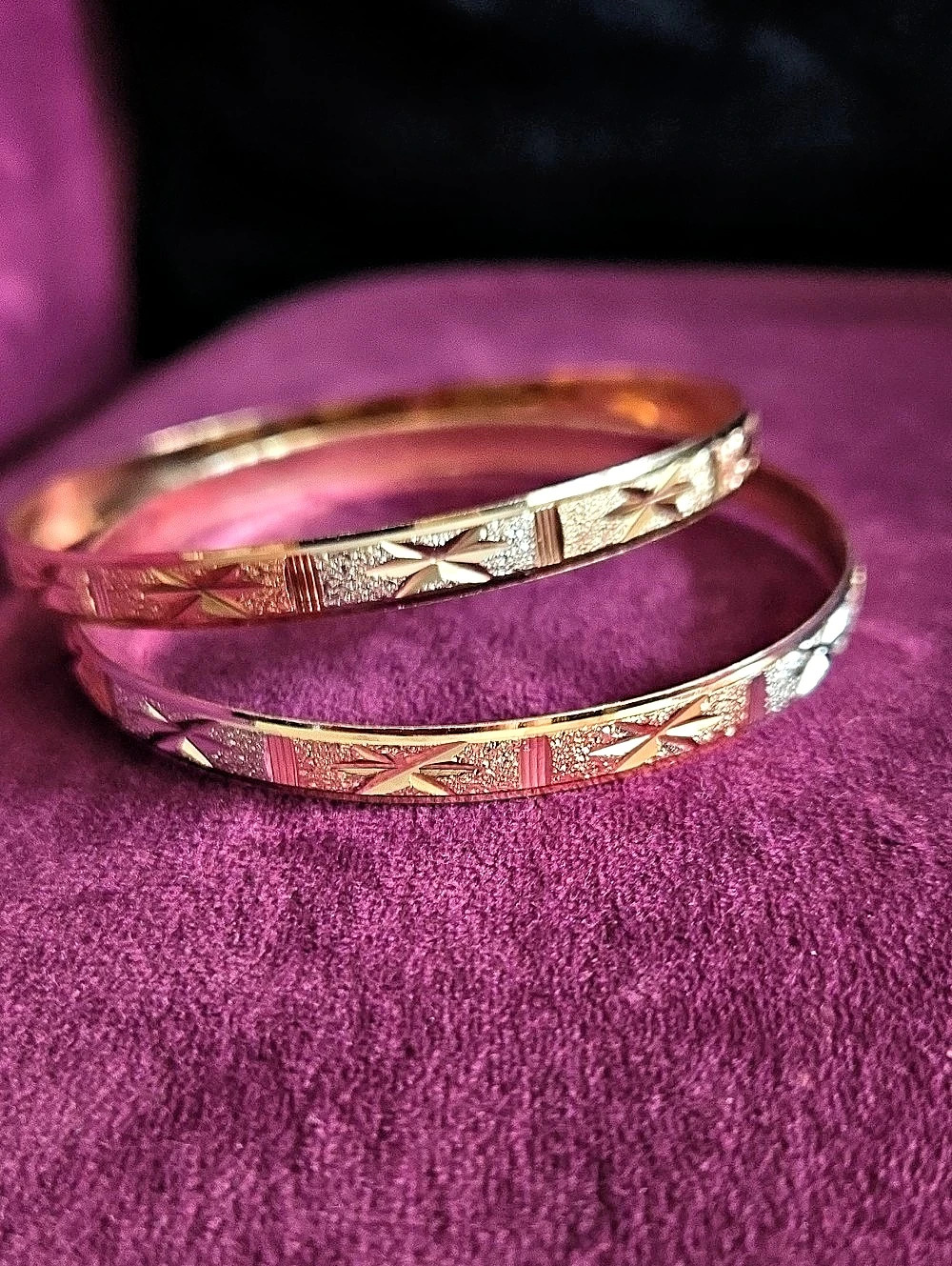 Etched Two-Tone  Bangle Bracelet Set